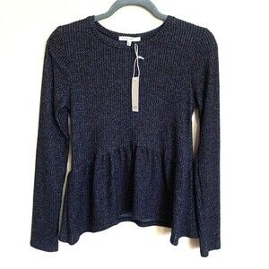 Antistar Black top women dark long sleeve with ruffle bottom top size S